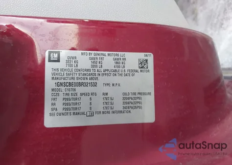 2011 Chevrolet Tahoe Lt из США, поврежденный, VIN 1GNSCBE00BR321532